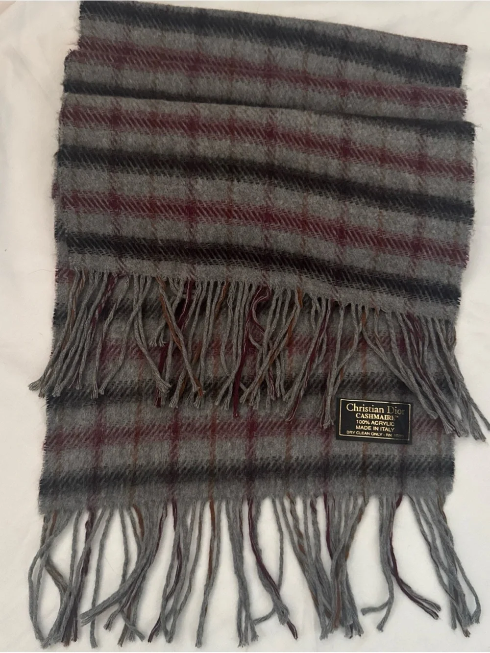 Christian Dior   Grey & Maroon  Wool Scarf